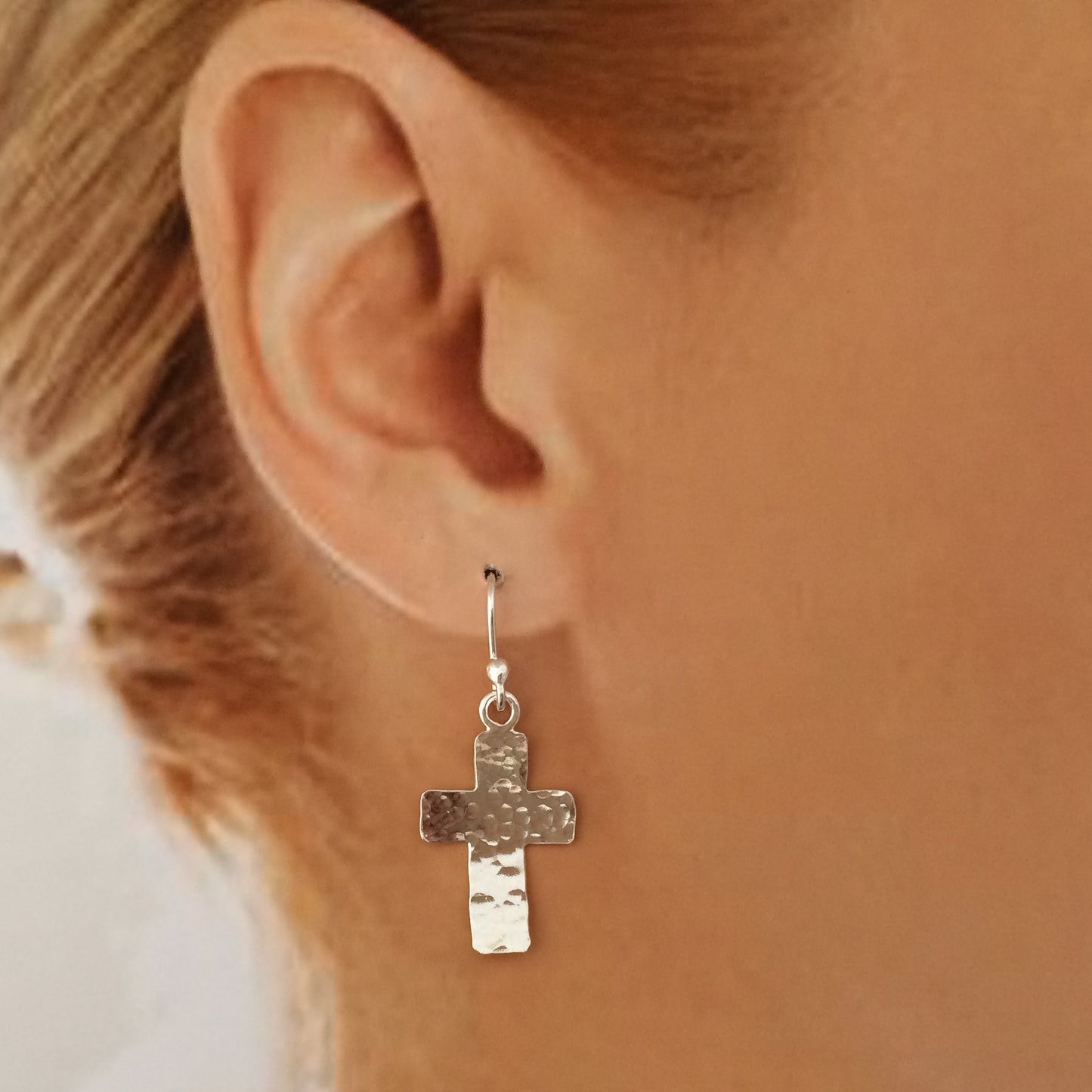 Ear Ring Sterling Silver Cross