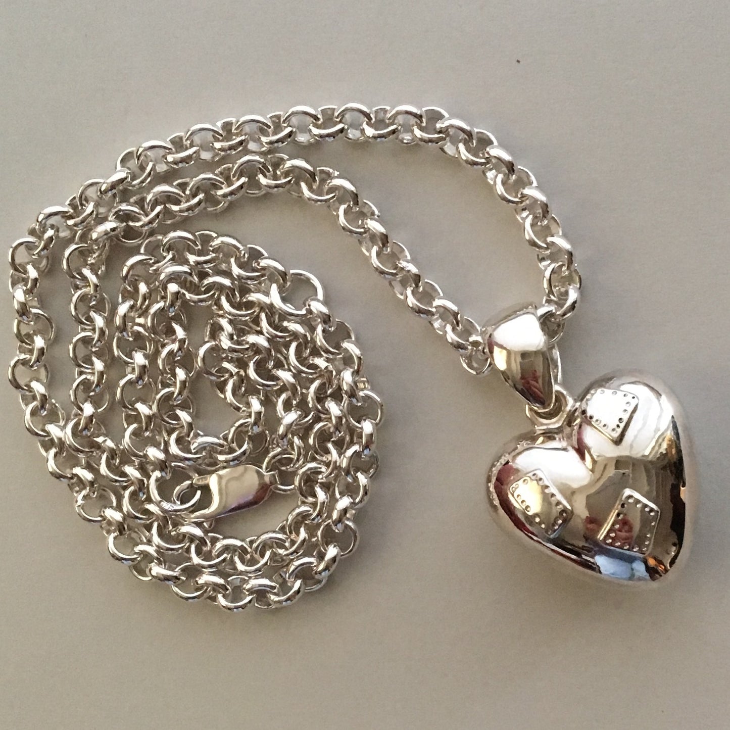 Puff Heart Pendant with Patches on Hand Made Belcher Chain