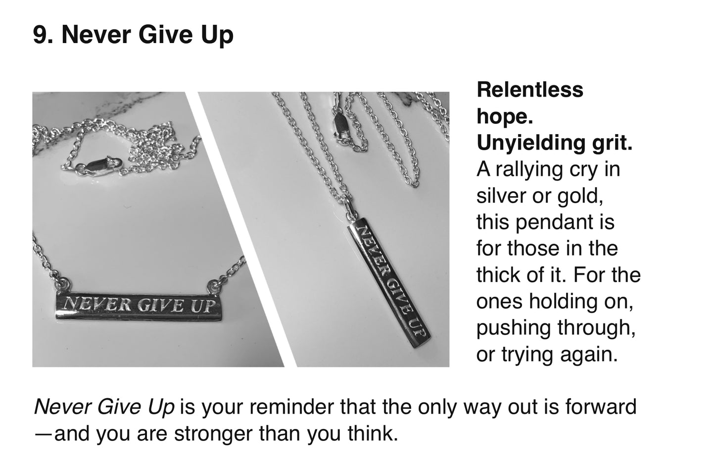 Sterling Silver Words to Wear Pendant Never Give Up