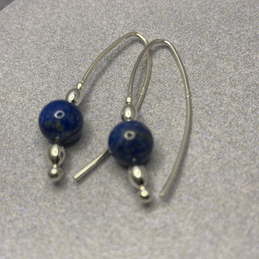 Ear Ring Simplicity Hoop with 8mm Lapis Lazulai