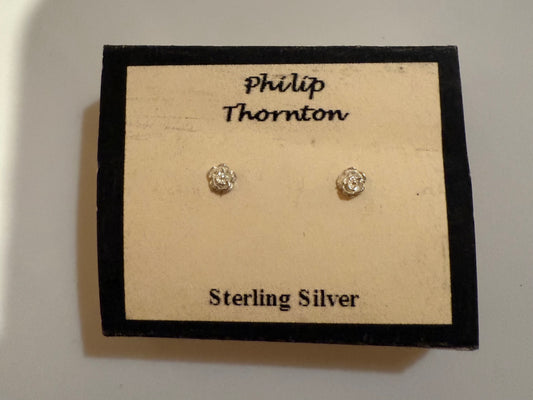 Tiny 2mm Sterling Silver Rose Ear Rings
