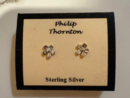 Tiny 50mm Sterling Silver Flower Ear Rings