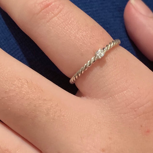 Stacker Ring High Shine Rope ring with solitaire CZ