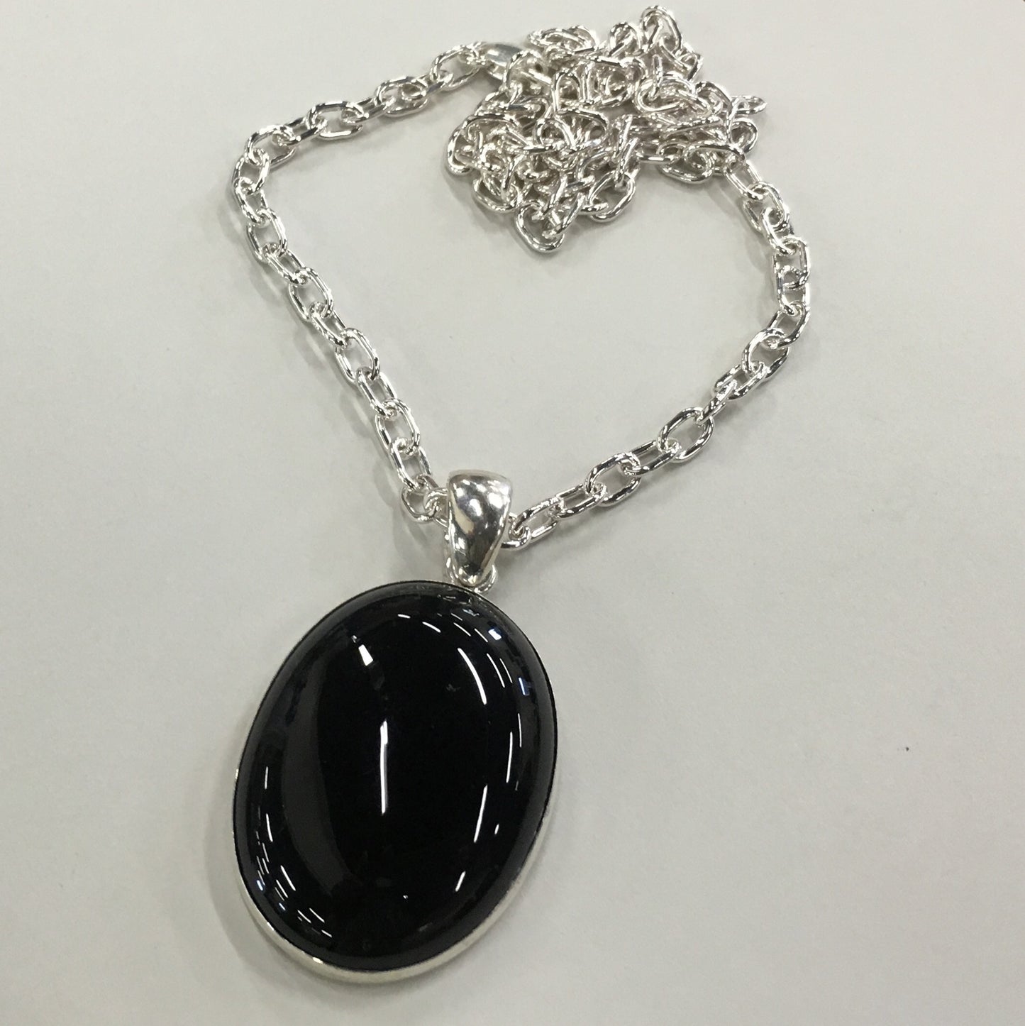 Black Onyx Pendant on Hand Made Belcher Chain