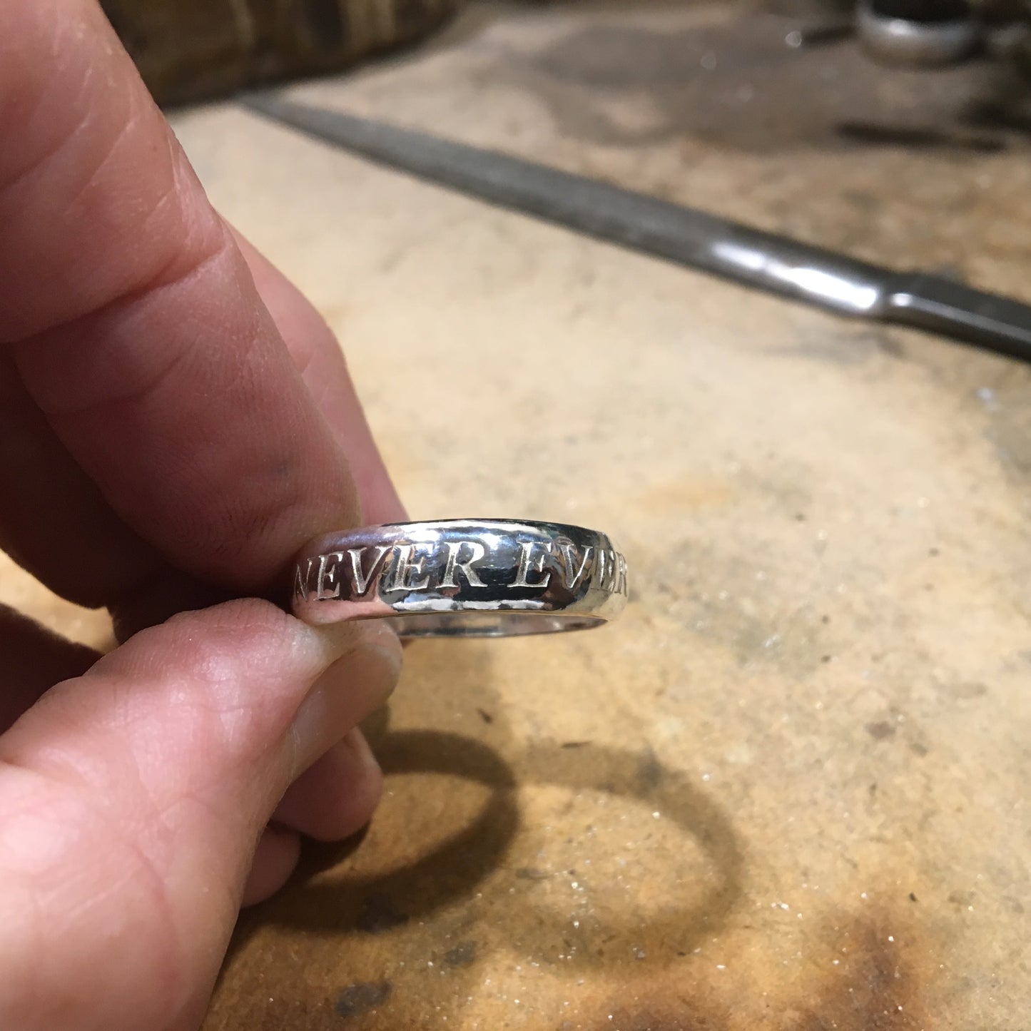 Sterling Silver Words to Wear Ring Never Give Up!