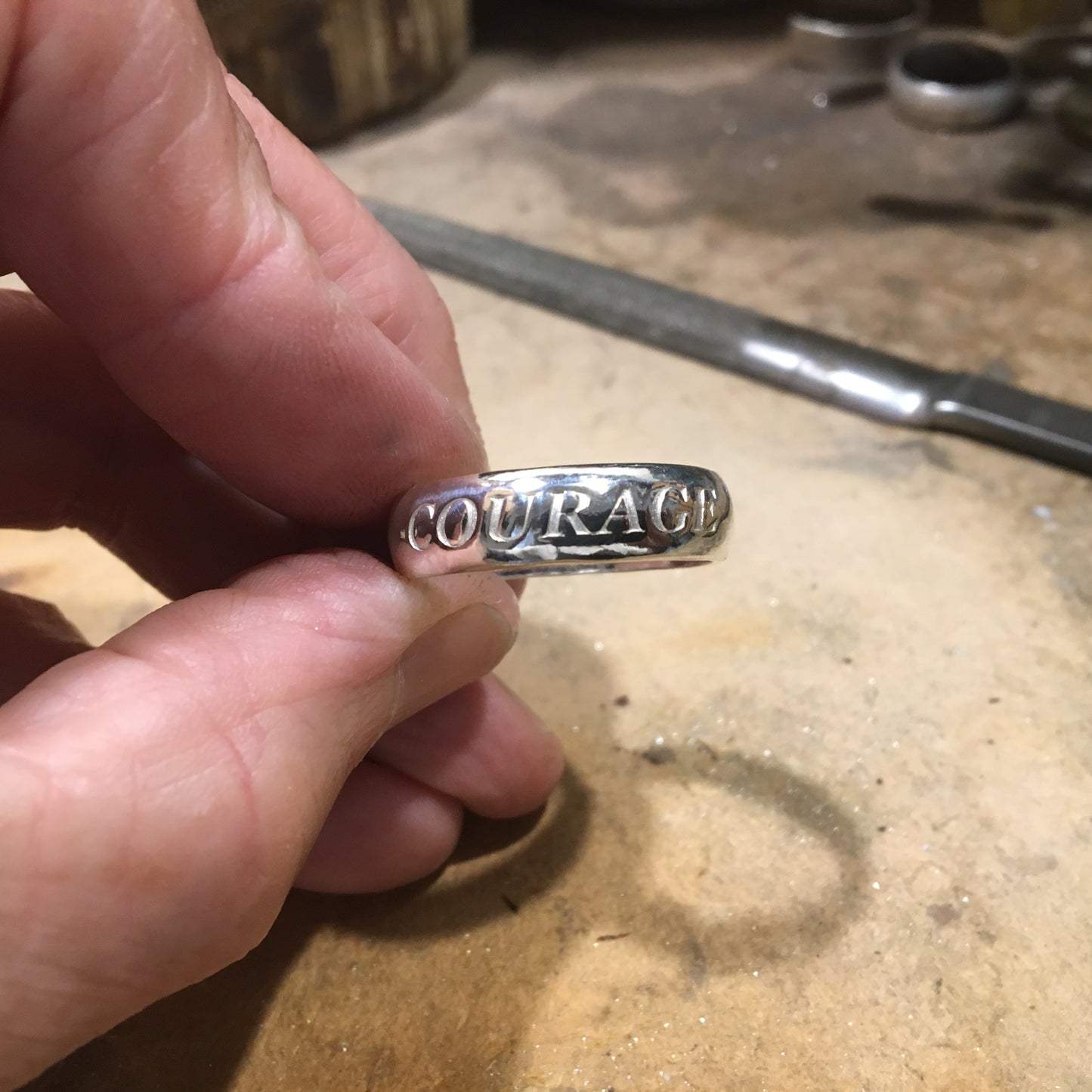 Sterling Silver Words to Wear Ring Courage