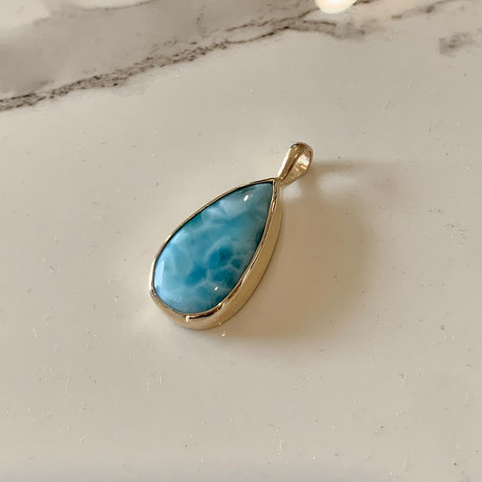 Larimar Pendant set in 9kt Yellow Gold