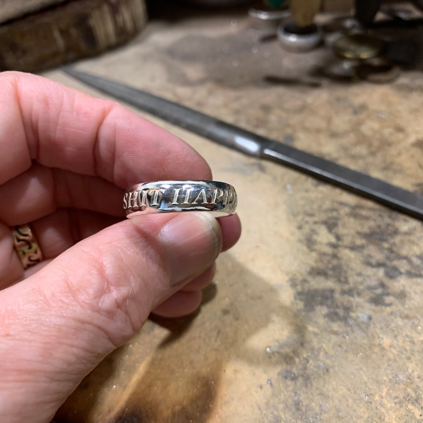 Sterling Silver Words to Wear Ring Shit Happens