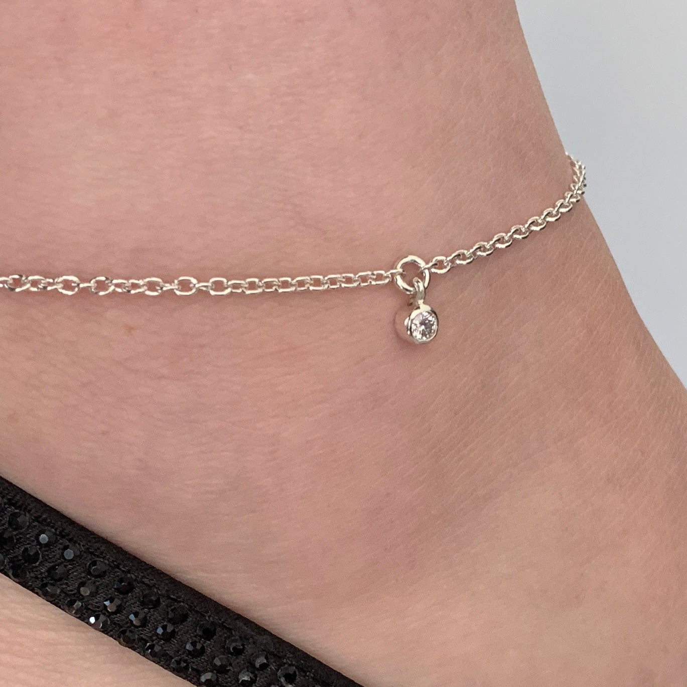 Sterling Silver Anklet with 3mm pendant Diamond