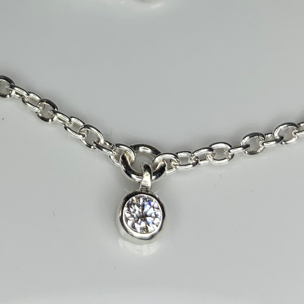 Sterling Silver Anklet with 3mm pendant Diamond