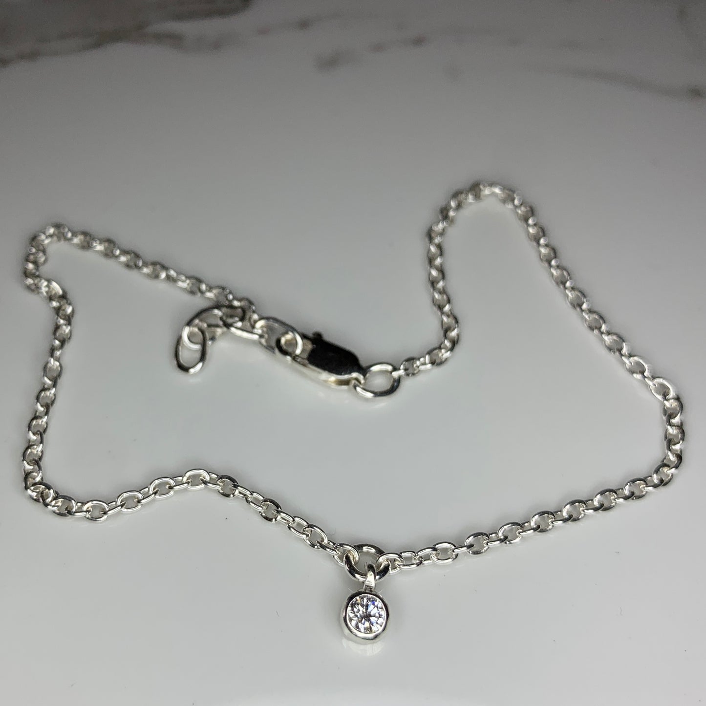 Sterling Silver Anklet with 3mm pendant Diamond