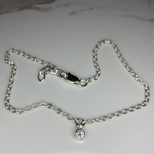 Sterling Silver Anklet with 3mm pendant Diamond