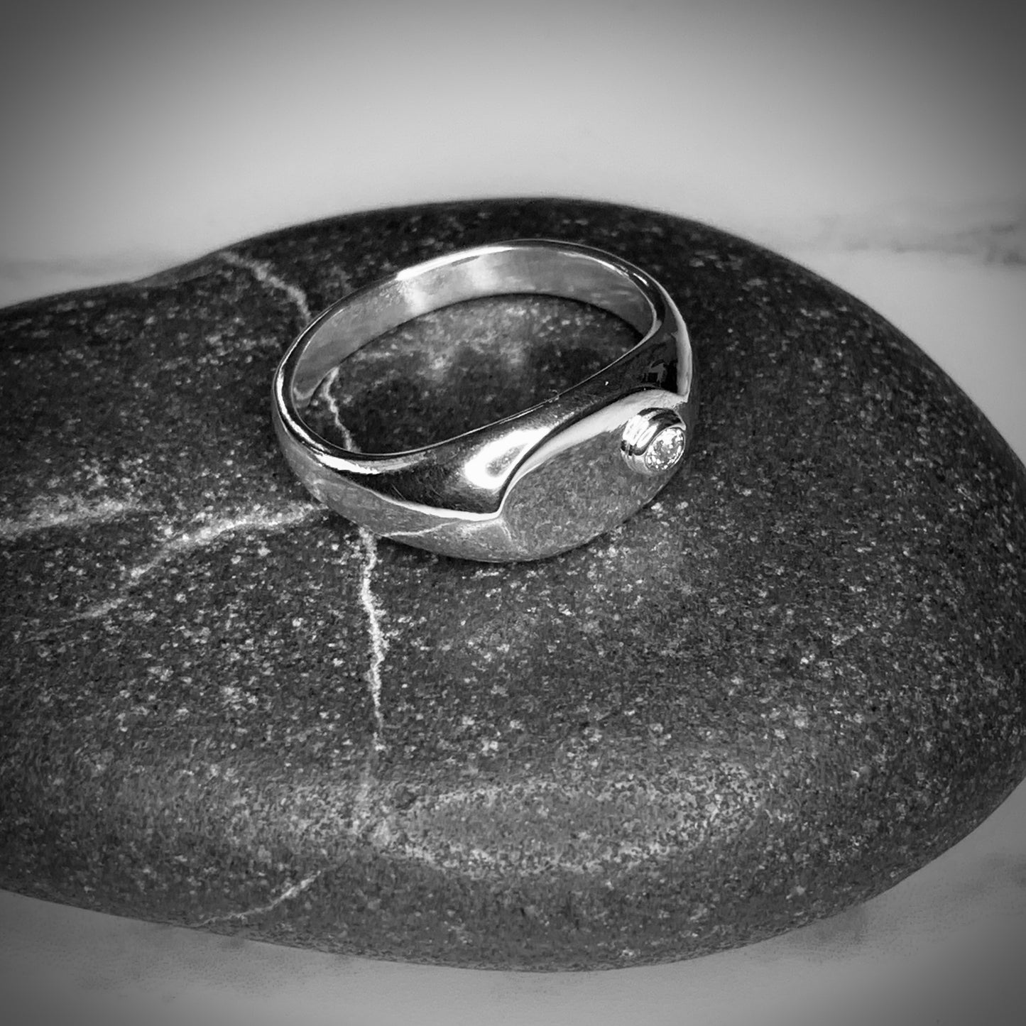 Signet Ring with 2.5mm, 0.06ct. Bezel set Diamond