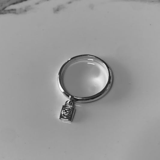 Padlock Charm Ring with 2.5mm, 0.06ct Diamond