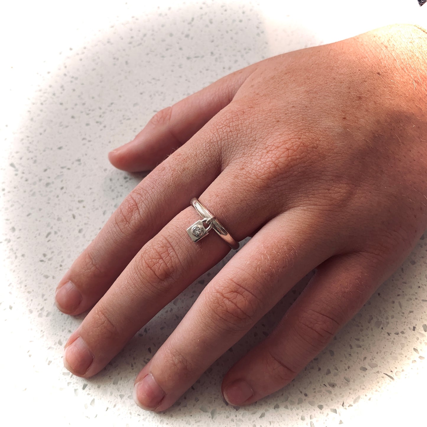 Padlock Charm Ring with 2.5mm, 0.06ct Diamond