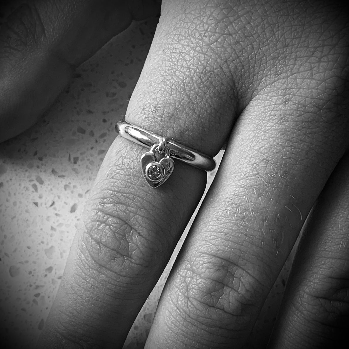 Heart Charm Ring with 2.5mm, 0.06ct Diamond