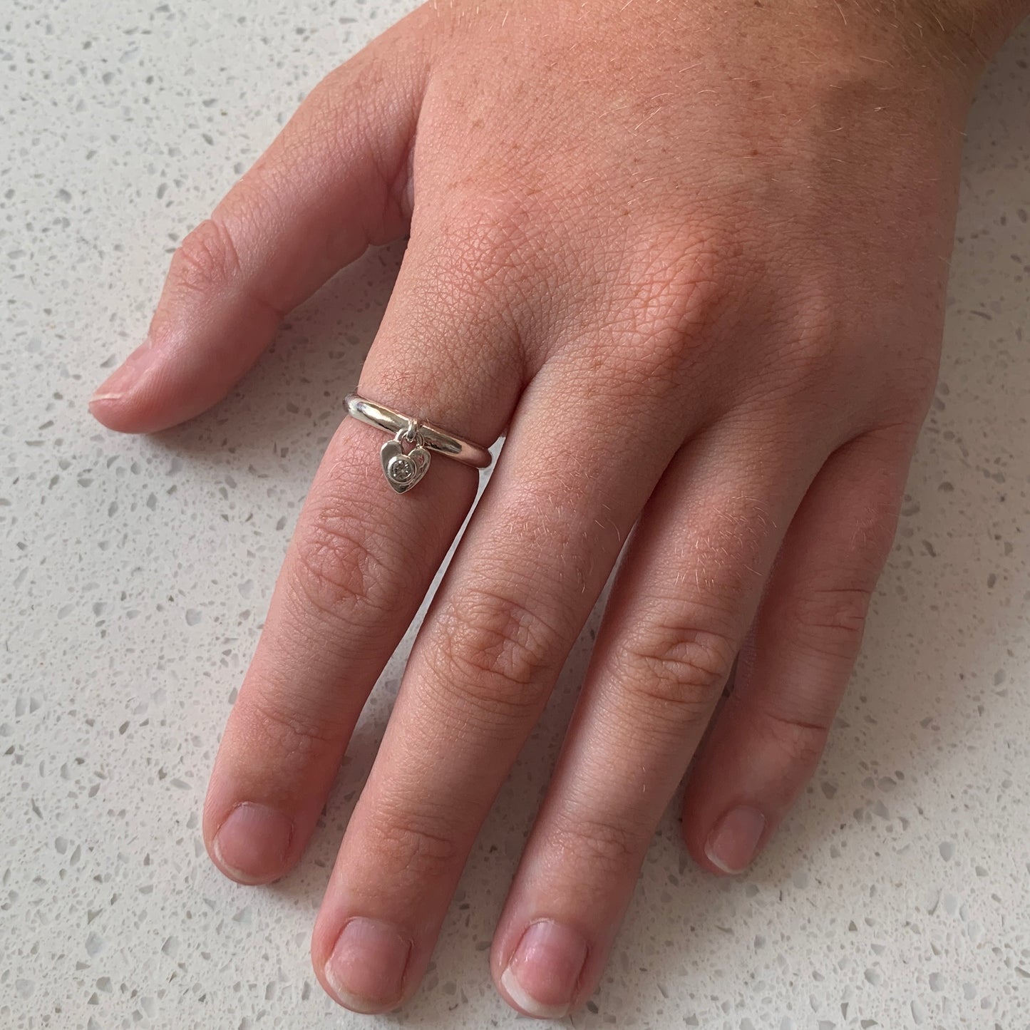Heart Charm Ring with 2.5mm, 0.06ct Diamond