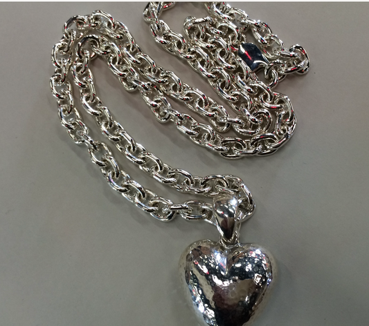 Puff Heart Pendant on 50cm Hand Made Cable Chain