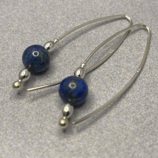 Ear Ring Simplicity Hoop with 8mm Lapis Lazulai